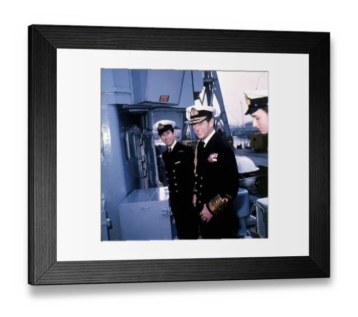 Framed Print : Prince Charles and Prince Philip wearing naval uniform aboard HMS Bonnington Framed Print : Prince Charles and Prince Philip wearing naval uniform aboard HMS Bonnington