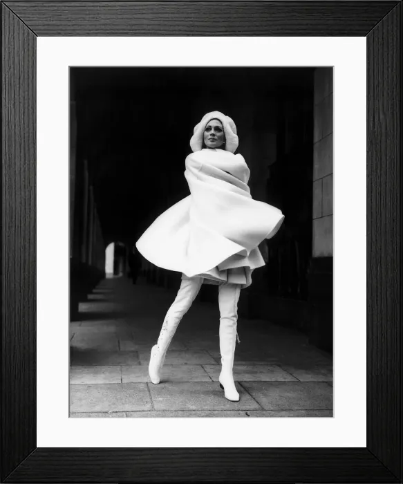 Framed Print : Italian model Mariolina Della Catto wearing an outfit from Valentino collection White Framed Print : Italian model Mariolina Della Catto wearing an outfit from Valentino collection White