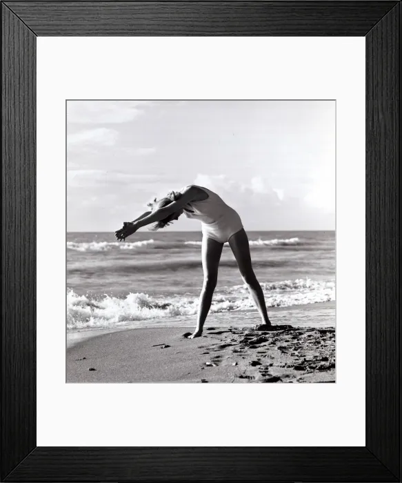 Framed Print : Woman exercising on beach. December 1964 1960s *** Local Framed Print : Woman exercising on beach. December 1964 1960s *** Local