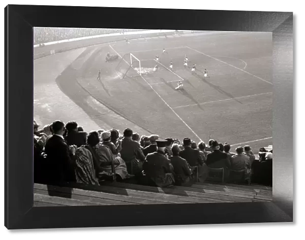 Chelsea fans watching a match at Stamford Bridge in 1949