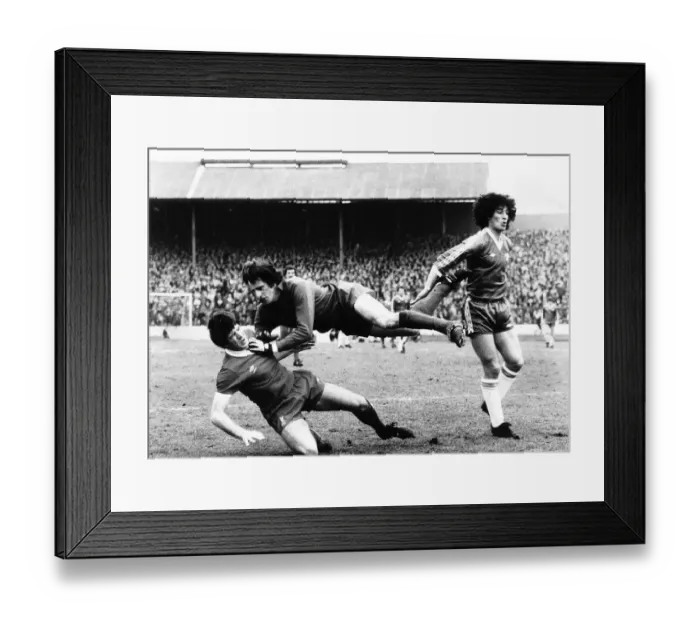 Framed Print : Ray Clemence Liverpool clashes with Emlyn Hughes March 1979 during the Chelsea v Framed Print : Ray Clemence Liverpool clashes with Emlyn Hughes March 1979 during the Chelsea v
