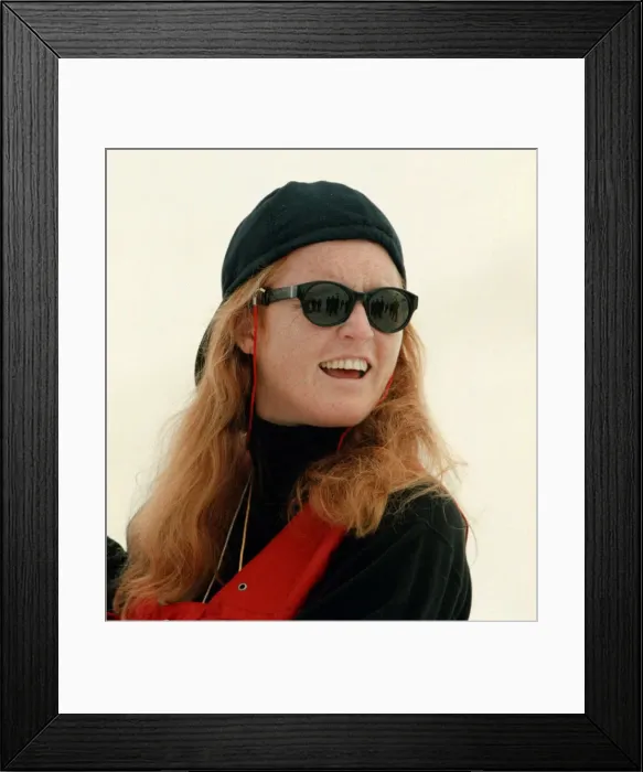 Framed Print : The Duchess of York Sarah Ferguson waits for the ski lift in the Swiss resort of Verbier