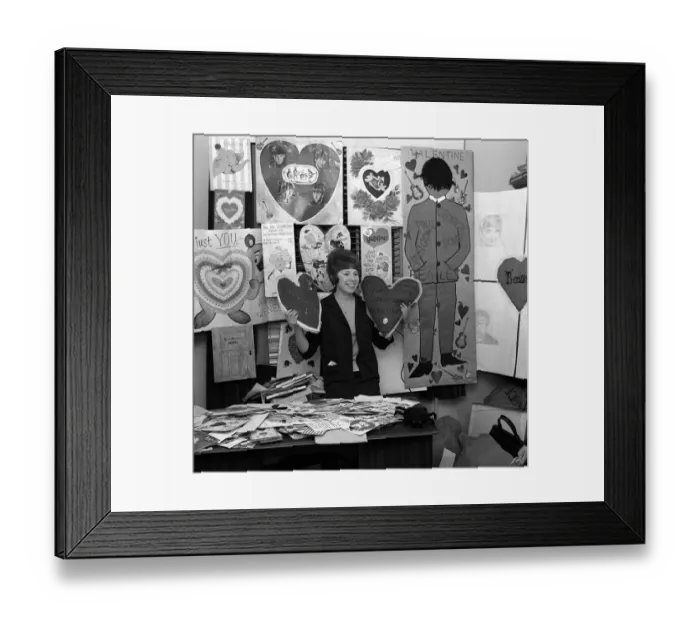Framed Print : Beatles valentines day cards are sorted and looked trough at the fan club