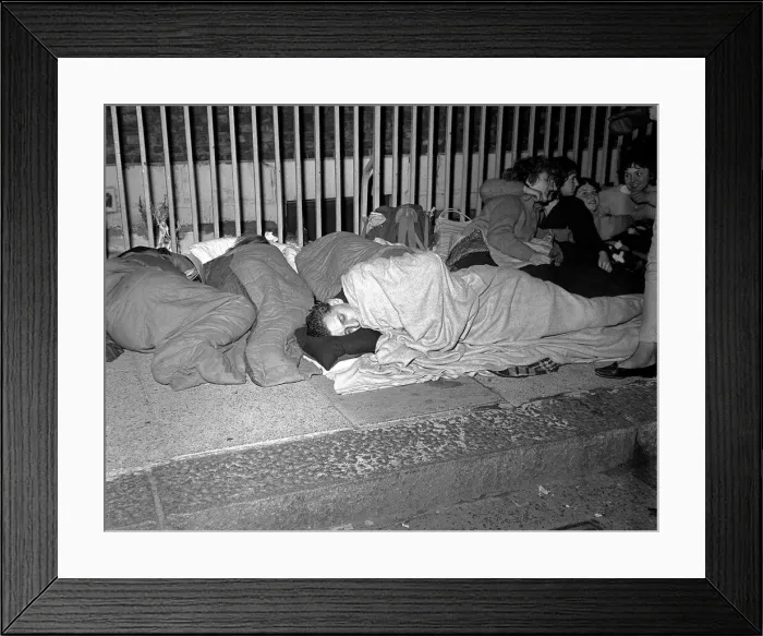 Framed Print : Pop Group The Beatles November 1963 Night shots of fans a sleep queuing Framed Print : Pop Group The Beatles November 1963 Night shots of fans a sleep queuing