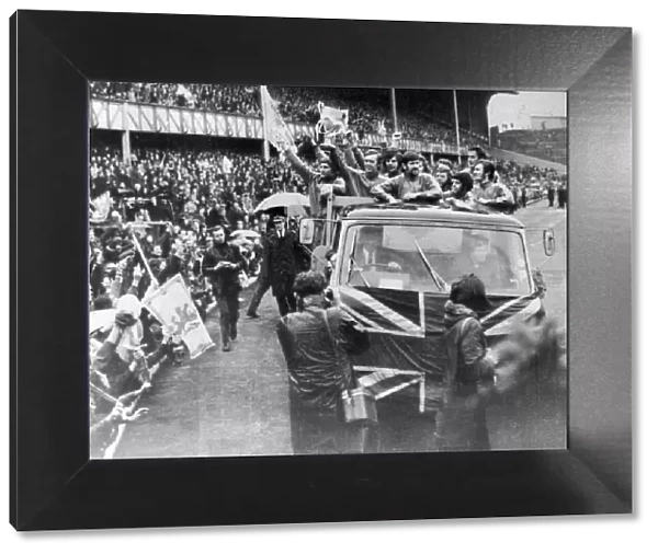 Rangers parade the European Cup at Ibrox Stadium. The victory was marred by fans