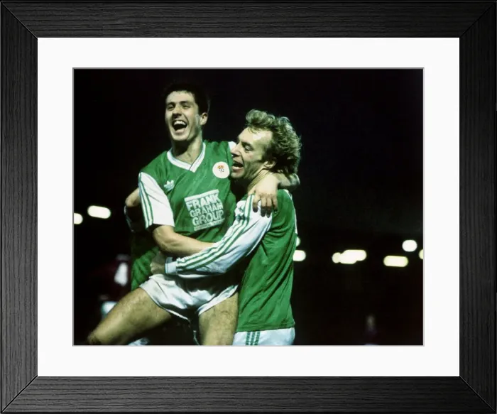 Framed Print : John Collins & Steve Archibald celebrate goal August 1989
