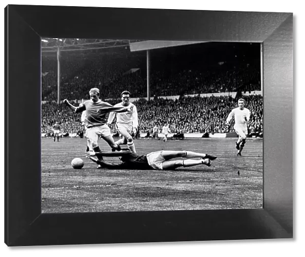 Gordon Banks dives at the feet of Denis Law in the FA Cup Final 1963 Manchester United