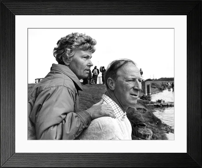 Framed Print : Republic of Ireland manager Jack Charlton with his wife Pat at a fishing competition in