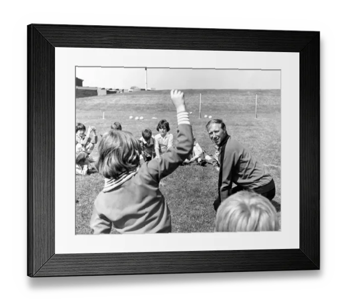 Framed Print : Sheffield Wednesday manager Jack Charlton coaching young footballers in February 1979