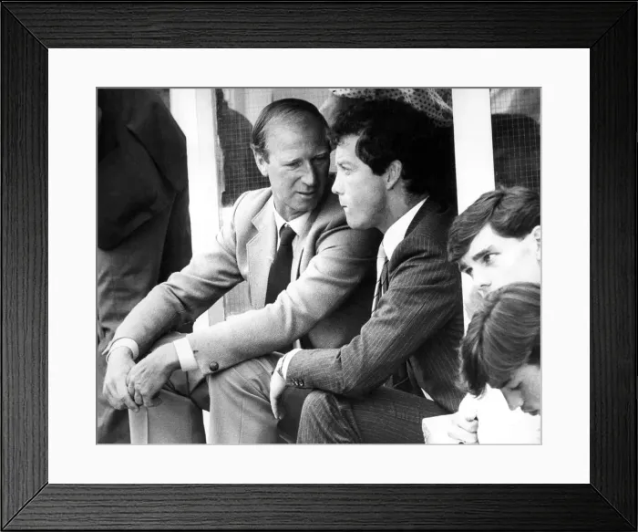 Framed Print : Newcastle United manager Jack Charlton talking with Willie Maddren in August 1984 Framed Print : Newcastle United manager Jack Charlton talking with Willie Maddren in August 1984