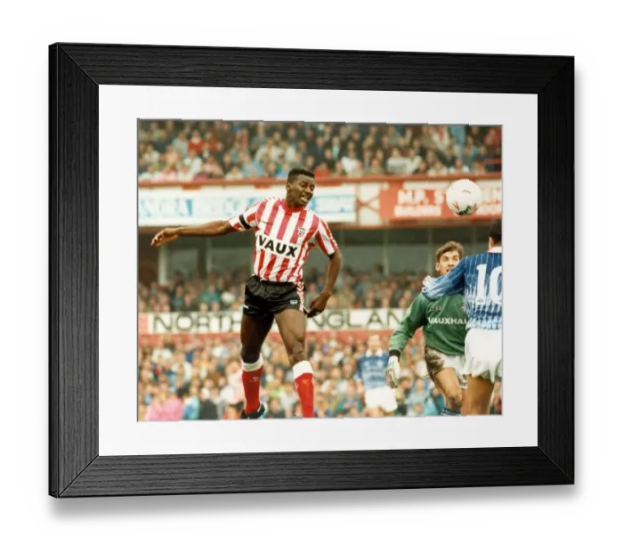 Framed Print : Sunderland Associated Football Club - Gary Bennett heads the ball 20 October 1990