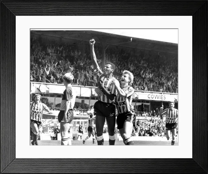 Framed Print : Sunderland Associated Football Club - Gary Bennett is congratualted by Marco Gabbiadini Framed Print : Sunderland Associated Football Club - Gary Bennett is congratualted by Marco Gabbiadini