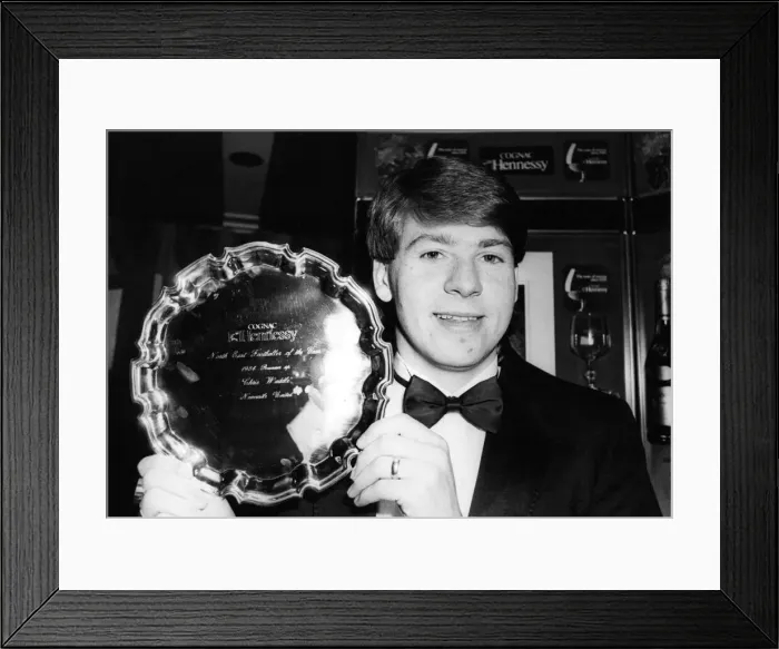 Framed Print : Newcastle Uniteds Chris Waddle receives his prize for coming third in the North East