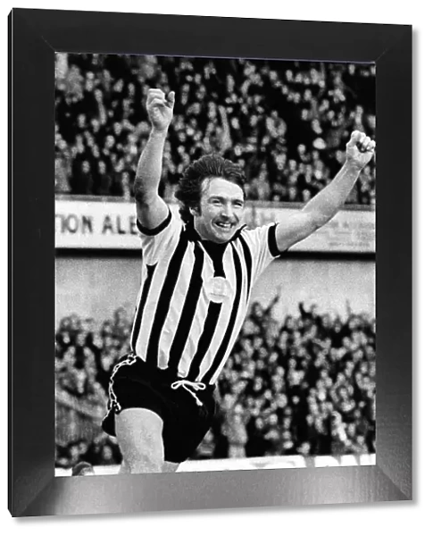 Alan Shoulder of Newcastle United celebrates scoring. c 1979