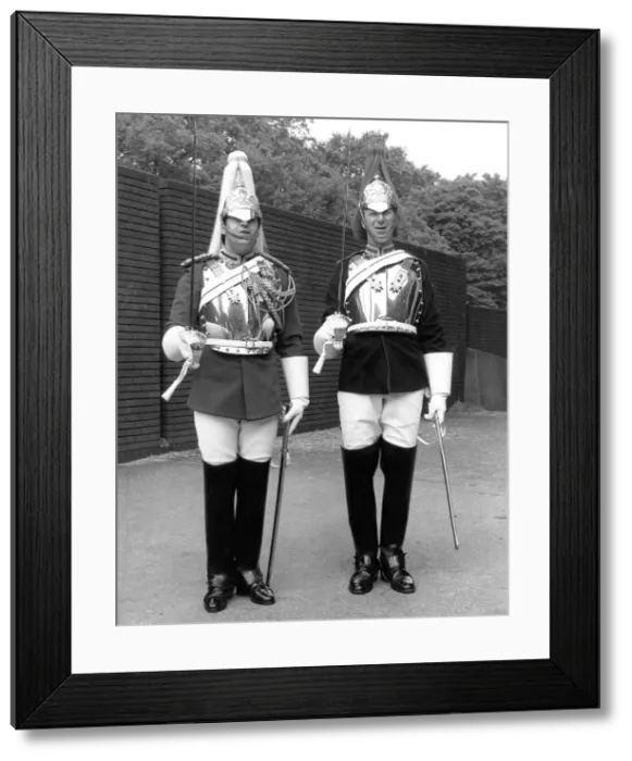 Framed Print : Sheffield Wednesday manager Jack Charlton joins the Household Cavalry for the day in July