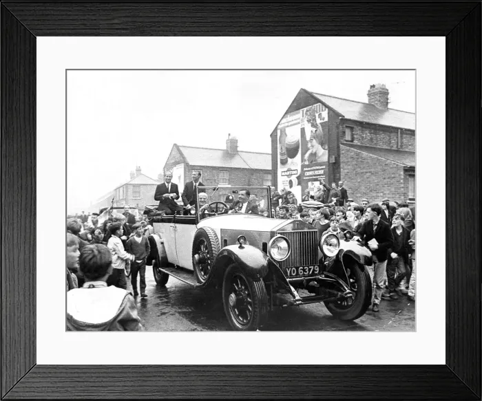 Framed Print : Jack and Bobby Charlton look over-awed as youngsters crowd around the car taking them to Framed Print : Jack and Bobby Charlton look over-awed as youngsters crowd around the car taking them to