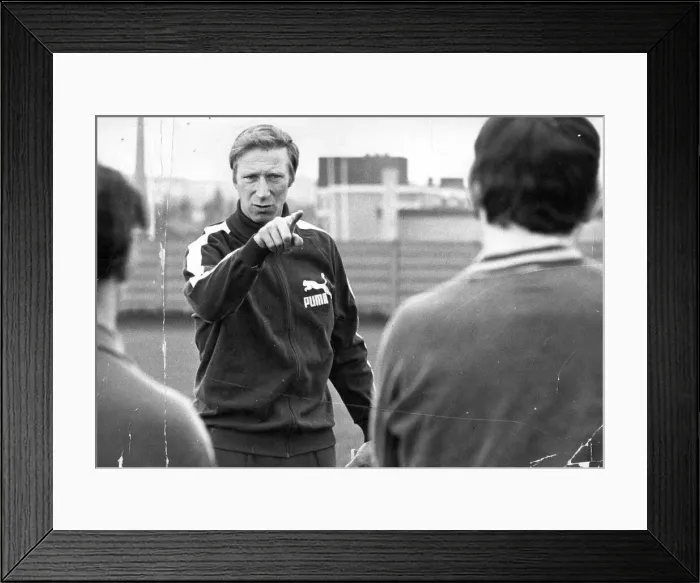 Framed Print : Jack Charlton talking to coaches at Wallsend Sports Centre in April 1972
