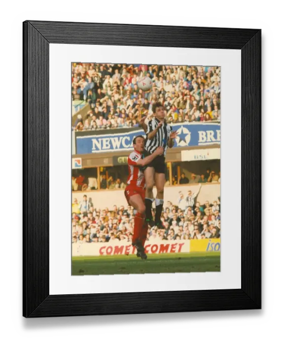 Framed Print : Newcastle United v Brentford 28 February 1993 - David Kelly challenges for the ball