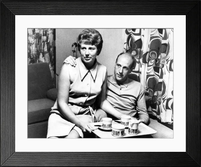 Framed Print : Newcastle United player Jim Iley relaxes with his wife Lily 17 September 1967 Framed Print : Newcastle United player Jim Iley relaxes with his wife Lily 17 September 1967