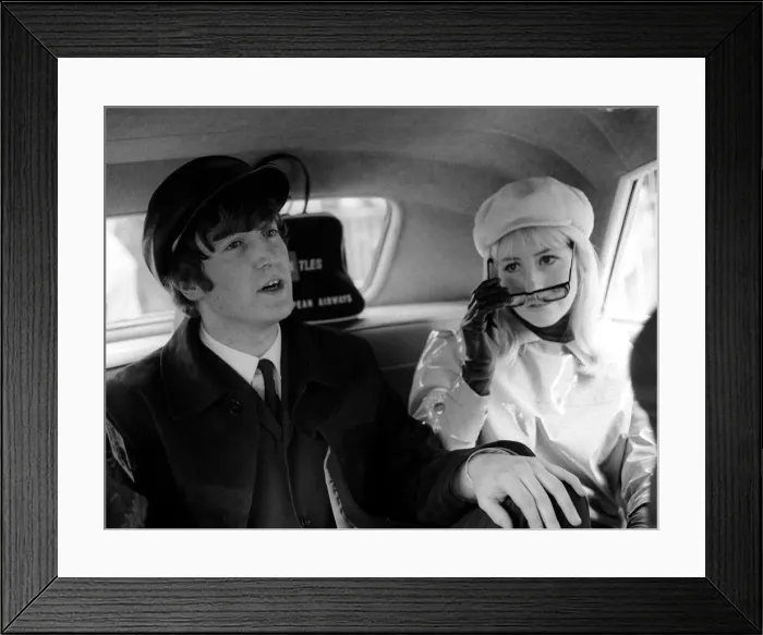 Framed Print : The Beatles February 1964 John Lennon and his wife Cynthia in the back of a car