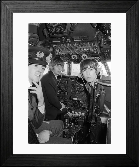Framed Print : Paul McCartney, George Harrison and Ringo Starr in the cockpit on the plane bound for Framed Print : Paul McCartney, George Harrison and Ringo Starr in the cockpit on the plane bound for