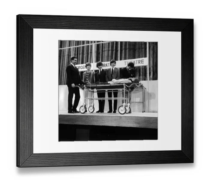 Framed Print : The Beatles rehearse with Mike and Bernie Winters for their Big Night Out TV show in an Framed Print : The Beatles rehearse with Mike and Bernie Winters for their Big Night Out TV show in an