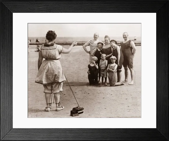Framed Print : Swimming Costumes Fashion 1911 bathers on the beach at Norderney in Brittany