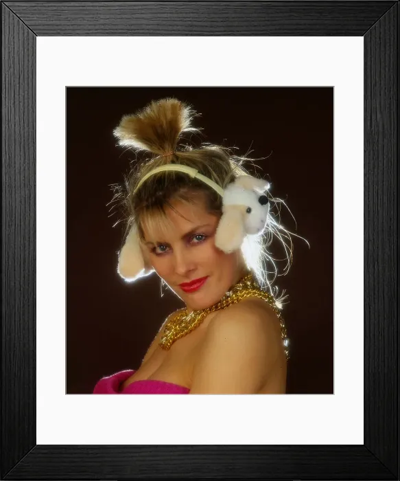 Framed Print : Ear muff fashion November 1985 Model wears dog muffs