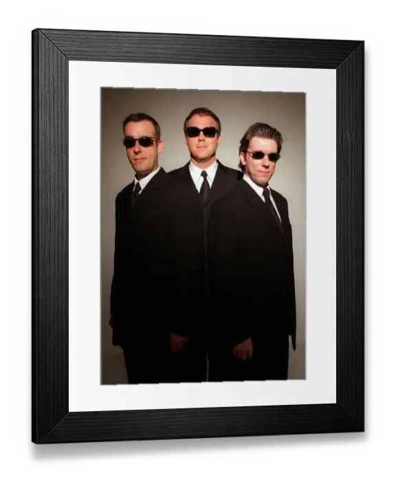 Framed Print : MEN IN BLACK FASHION. PIC SHOWS L-R MUSICIANS ROY PERCY