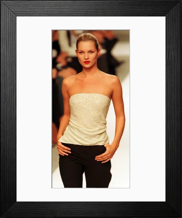 Framed Print : Kate Moss wearing Rodriquez creation, October 1997 Framed Print : Kate Moss wearing Rodriquez creation, October 1997