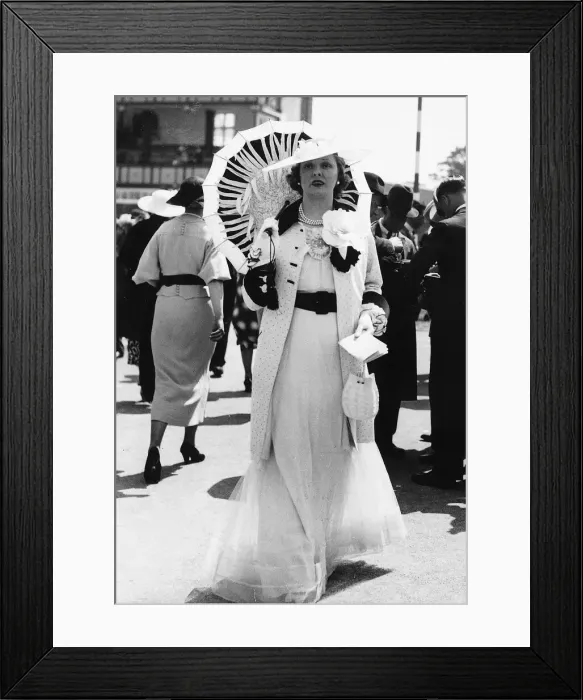 Framed Print : Summer frock and parasol worn at Royal Ascot in June 1936 Thirties fashion Framed Print : Summer frock and parasol worn at Royal Ascot in June 1936 Thirties fashion