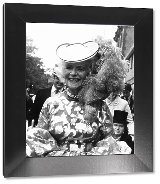 Gertrude Shilling in ostrich feather hat at Royal Ascot June 1980