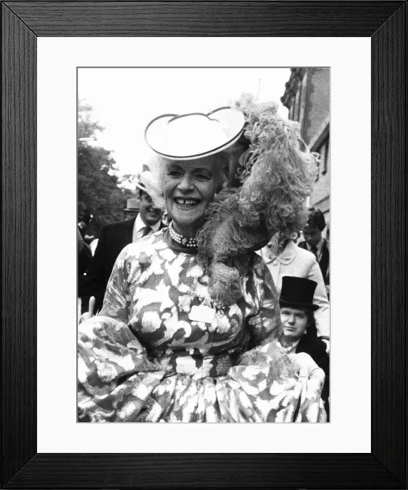 Framed Print : Gertrude Shilling in ostrich feather hat at Royal Ascot June 1980