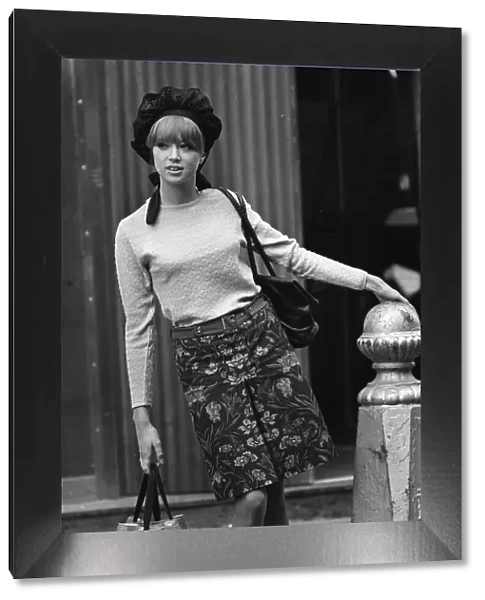 Patti Boyd model wearing beret style headwear 1964