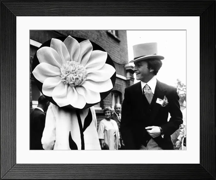 Framed Print : Mrs Ronald Shilling in Silk dahlia hat at Royal Ascot in June 1967 sixties fashion