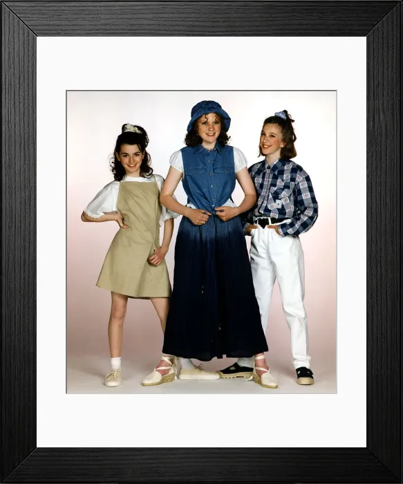 Framed Print : Youth fashion - three female teenagers girls modelling summer clothes Fawn mini