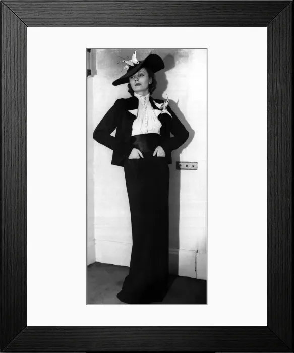 Framed Print : Ascot tailored costume - January 1938 Black cloth long skirt with white chiffon Framed Print : Ascot tailored costume - January 1938 Black cloth long skirt with white chiffon