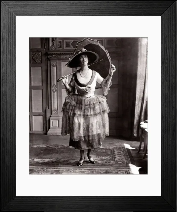 Framed Print : Ascot frock - June 1921 woman in dress holding a umbrella