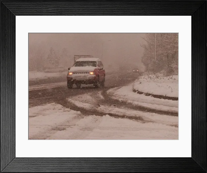 Framed Print : Snow on the roads in kent today caused chaos after britain was hit by the big freeze Framed Print : Snow on the roads in kent today caused chaos after britain was hit by the big freeze