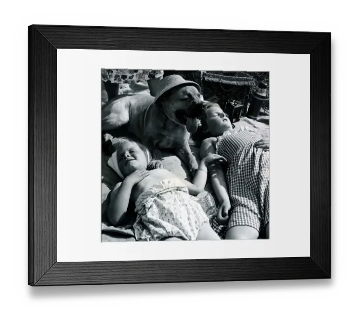 Framed Print : Its a dogs life... Teresa Fosdick aged 4 and Alison Fosdick aged 8