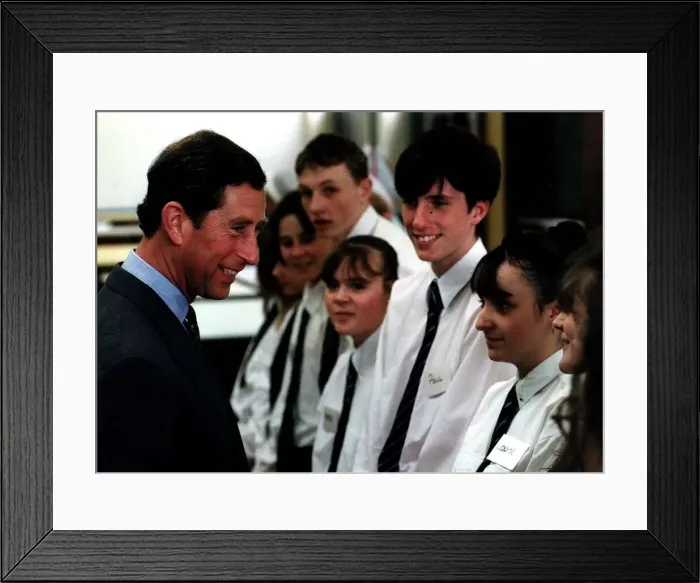 Framed Print : Prince Charles Prince of Wales talking to pupils St Leonards school Easterhouse Glasgow Framed Print : Prince Charles Prince of Wales talking to pupils St Leonards school Easterhouse Glasgow
