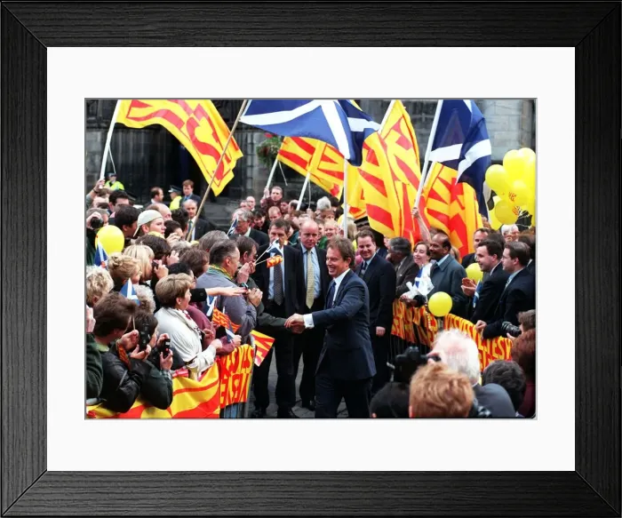 Framed Print : Tony Blair shaking hands with people in Parliament Square in Edinburgh 12th September