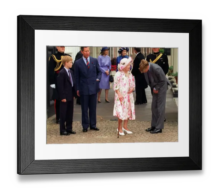 Framed Print : Queen Mother celebrates her 97th birthday August 1997 Prince William grey suit black