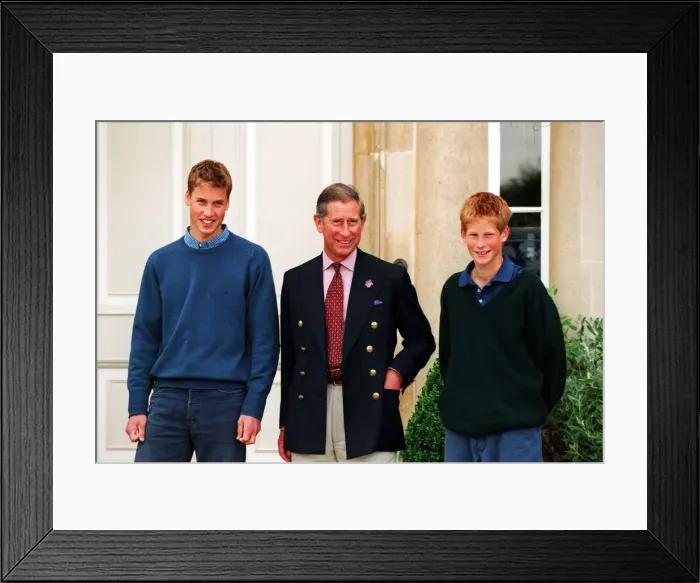 Framed Print : Prince Charles with his two sons Prince William (left) and Prince Harry at Buckingham Framed Print : Prince Charles with his two sons Prince William (left) and Prince Harry at Buckingham