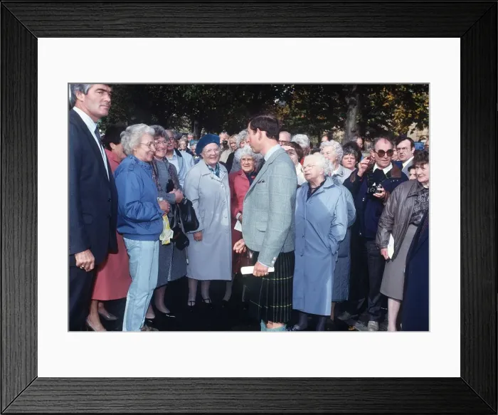 Framed Print : Prince Charles in kilt meeting people