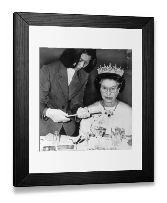 Framed Print : The Queen in China at banquet in Peking. Being handed chopsticks to eat Sea Slugs with Framed Print : The Queen in China at banquet in Peking. Being handed chopsticks to eat Sea Slugs with