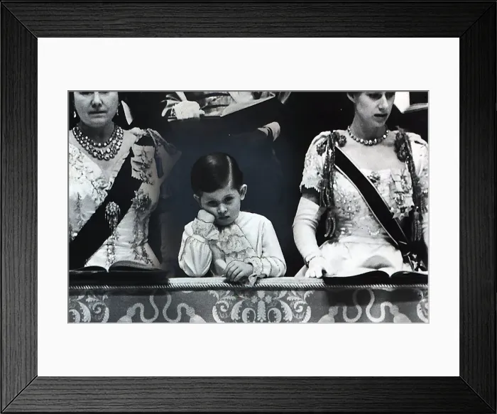 Framed Print : Prince Charles a four year old looking bored at June 1953 coronation of his mother