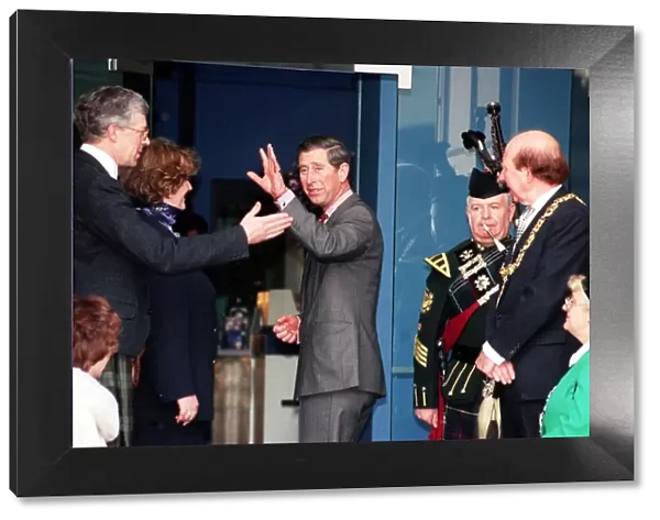 Prince Charles Prince of Wales January 1998 arrives at the Piping Centre Glasgow Waving