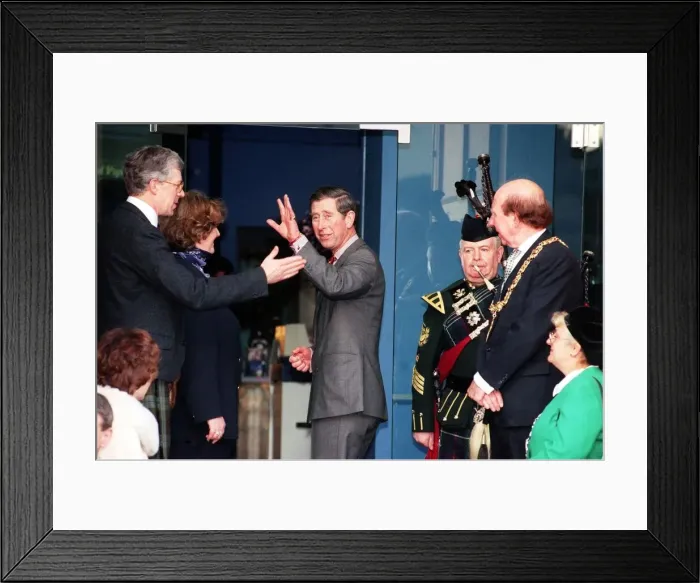 Framed Print : Prince Charles Prince of Wales January 1998 arrives at the Piping Centre Glasgow Waving Framed Print : Prince Charles Prince of Wales January 1998 arrives at the Piping Centre Glasgow Waving