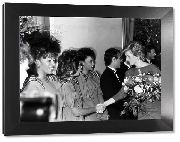 Princess Diana greeting the American female vocal group The 3 Degrees At The Birthright